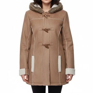 Justice Tan Faux-Shearling Hooded Toggle Jacket